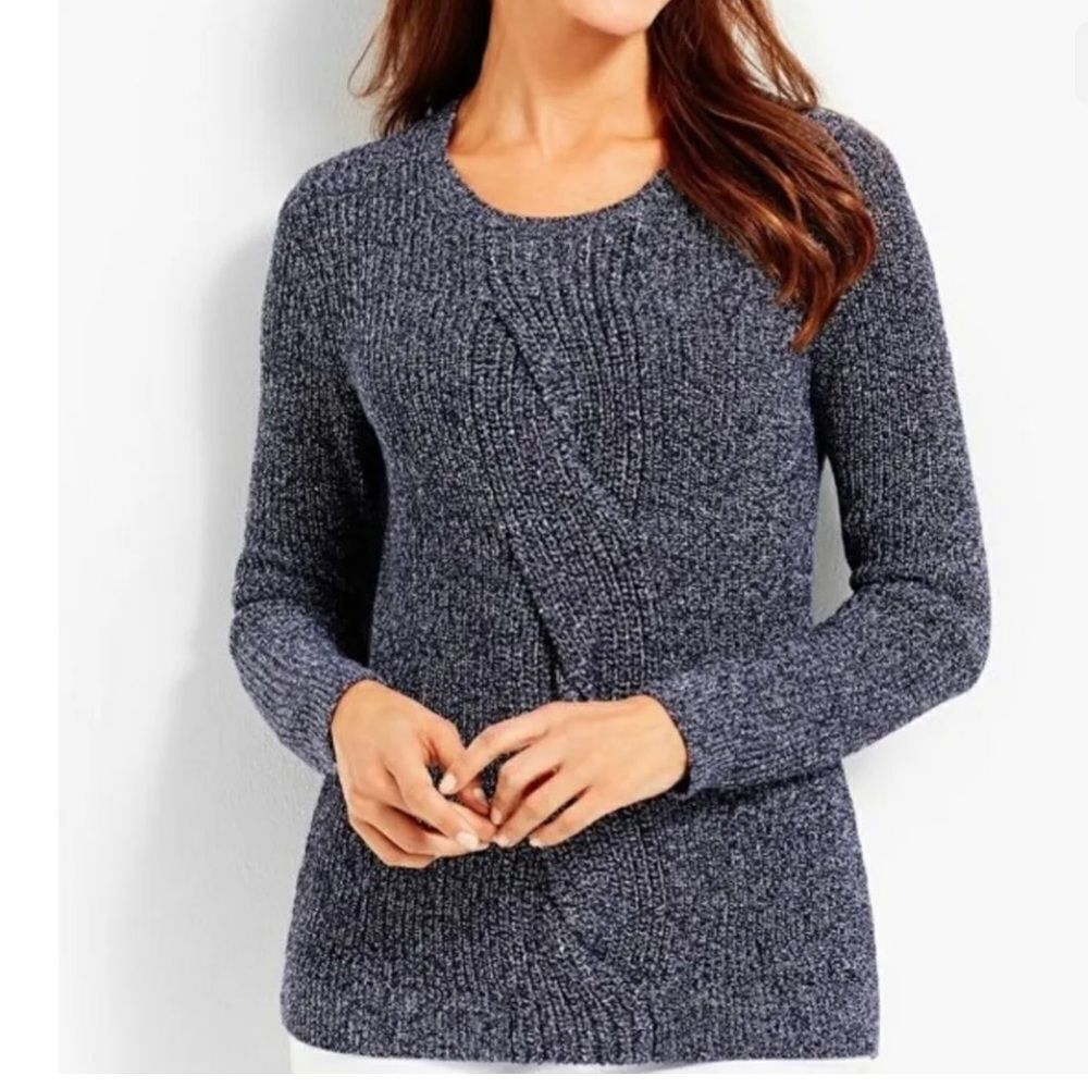 Talbots Cable Knit Twist Front Sweater In Marbled Gray Size Small Petite